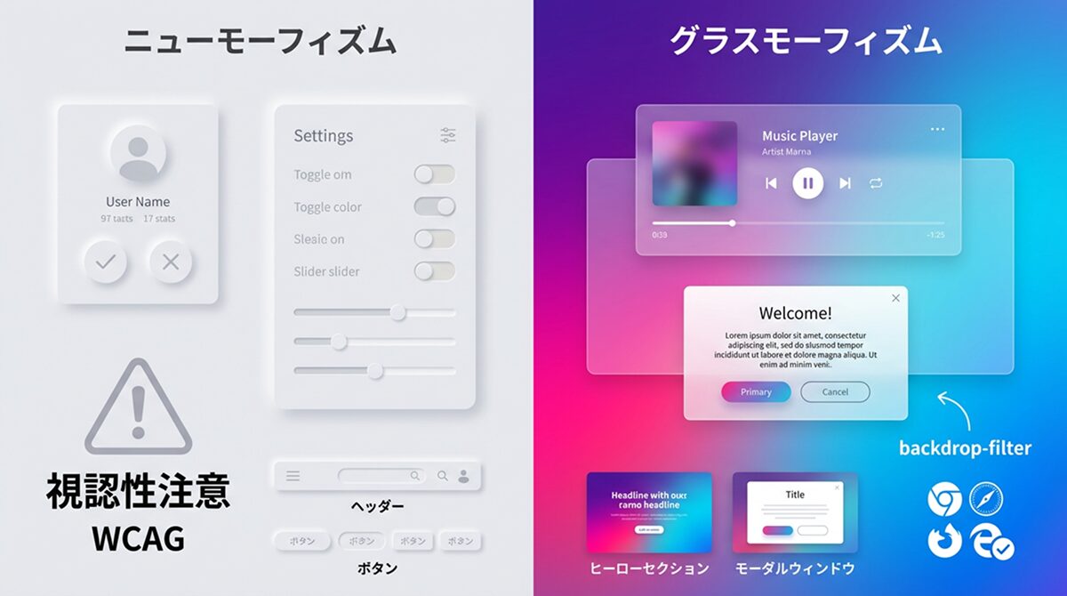 ニューモーフィズムとグラスモーフィズムの例